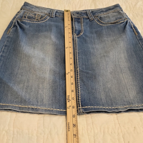 Vanilla Star Denim Blue Jean Skirt Thick Stitching Boho Western Distress Size 8 - Picture 8 of 11